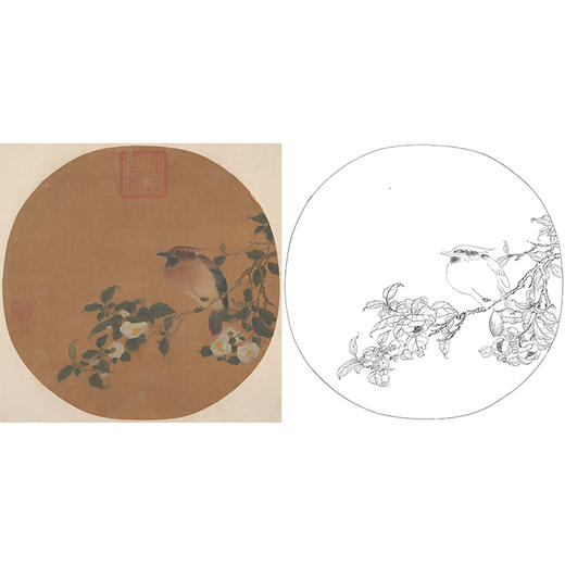 工笔画白描底稿明清花鸟小品-《折枝玉兰蜡翅鸟图》-多种白描尺寸可选-MQ12 商品图0