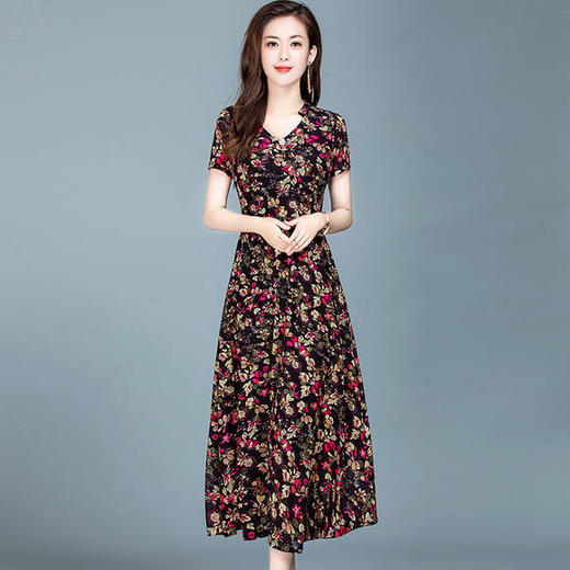 YWE-91222A新品碎花中长款气质优雅连衣裙【优】 商品图2