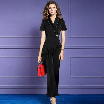 FMY-F20XT30337西装套装 2020时尚设计小众收腰上衣宽松喇叭裤两件套 商品图2