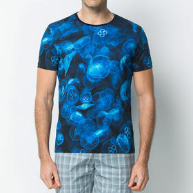 Marco Azzali 蓝色水母数码印花图案圆领T恤 T3665100
