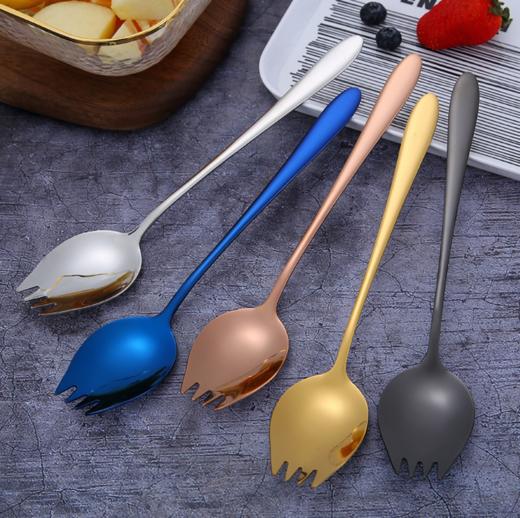 【餐具】304不锈钢沙拉勺长柄叉勺一体勺子 创意家用学生水果叉子汤勺 商品图0