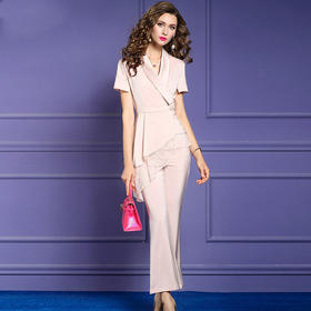 FMY-F20XT30337西装套装 2020时尚设计小众收腰上衣宽松喇叭裤两件套