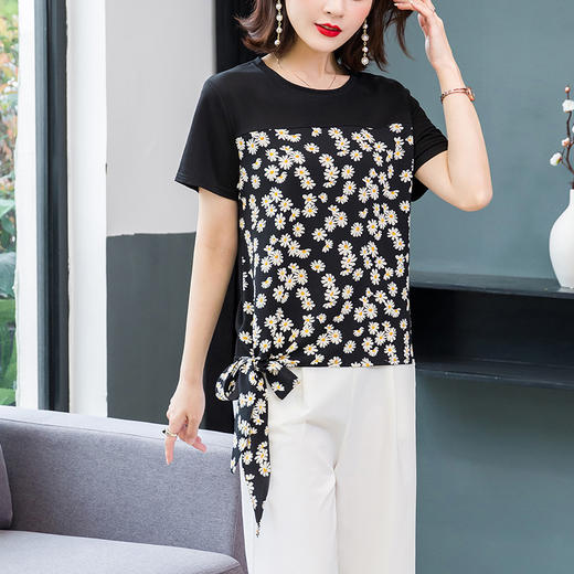 MQ-1099-2026夏装新款宽松娃娃领短袖印花雪纺衫YY 商品图0