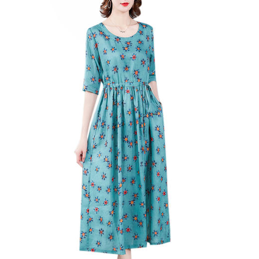 XFFS-2128小雏菊纯苎麻连衣裙  高端新款印花大摆裙 商品图3