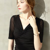 DY-AL27215交叉V领打底衫2020纯色短袖t桖网纱上衣 商品缩略图0