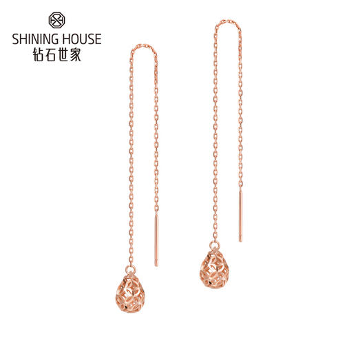 【时尚K金】钻石世家 18K金耳链 优雅简洁耳坠 水滴镂空耳钉 时尚百搭耳饰（链长约11cm）约1.1±0.1克 商品图2