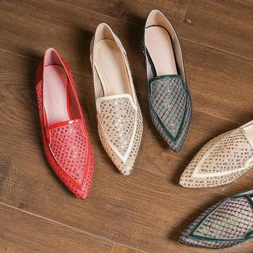 XY-D31-7真皮透气尖头浅口，网纱绣花凉鞋 商品图3