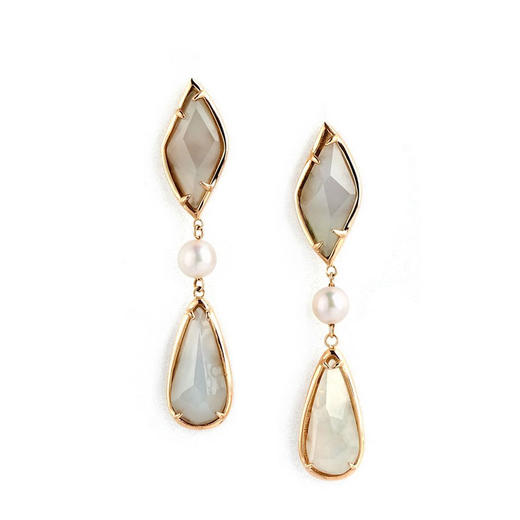 天然翡翠菱形水滴 日本akoya海水珍珠耳飾 TRACEY CHEN 商品图1