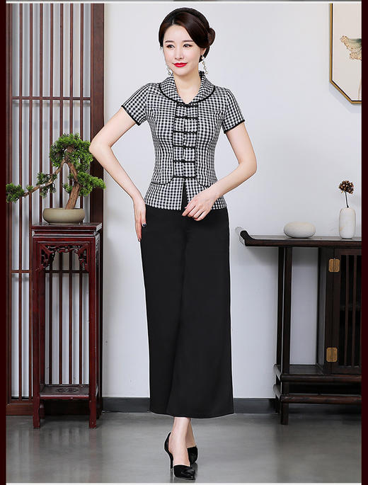 HH-2090千鸟格短袖旗袍民族风日常妈妈装 商品图1