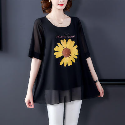 KQL540T3950雪纺衫女短袖小雏菊印花T上衣 商品图2