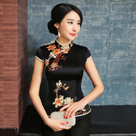 AN-32809新款复古优雅桑蚕丝印花唐装上衣