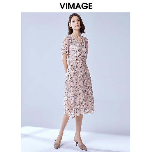 VIMAGE纬漫纪女装夏季新款显瘦收腰时尚印花连衣裙V1307964 商品图1