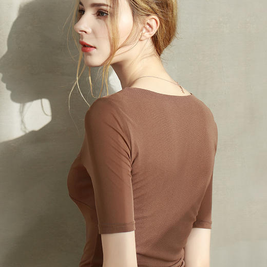 DY-AL27215交叉V领打底衫2020纯色短袖t桖网纱上衣 商品图1