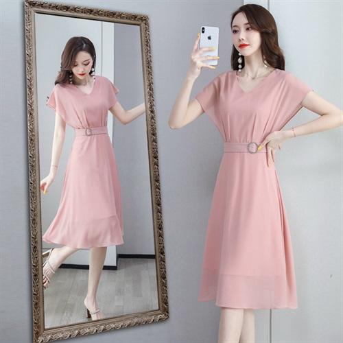 时尚气质，V领中长款纯色收腰连衣裙HR-RT959 商品图4