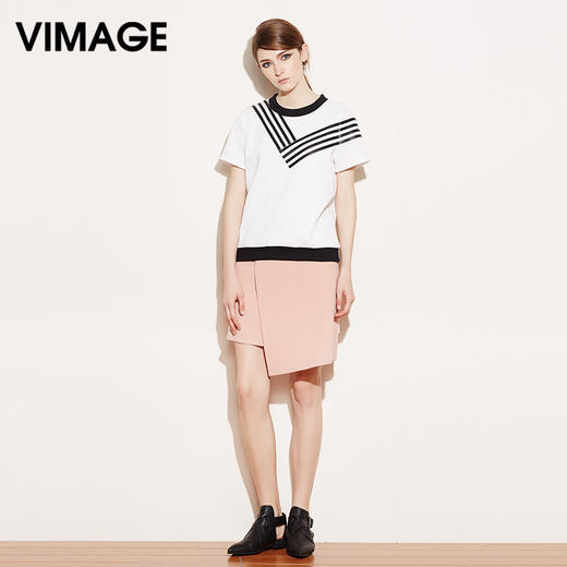 VIMAGE纬漫纪时尚百搭半裙高腰不规则复古半身裙子V506007 商品图2
