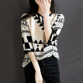 YC-欧洲站2020年新款ing超火设计感小众几何印花上衣