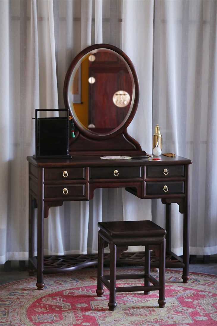 大红酸枝五屉红木梳妆台两件套(运费到付)