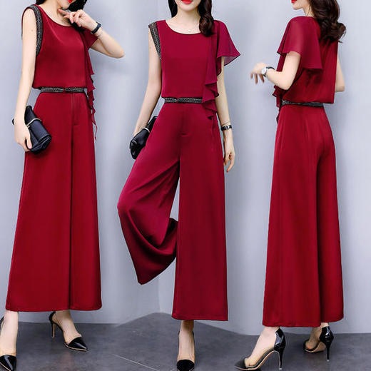 L-HBLJR8192-6夏季新款个性气质阔腿裤套装 商品图0