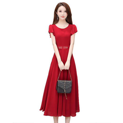 QYM-HSLX-HS-ALA22新款优雅气质高腰显瘦雪纺连衣裙 商品图4