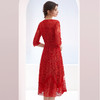 （VIP福利 性价比超高！售完下架！ 不退不换）红色重工金丝金线刺绣V领透视收腰显瘦连衣裙 商品缩略图4