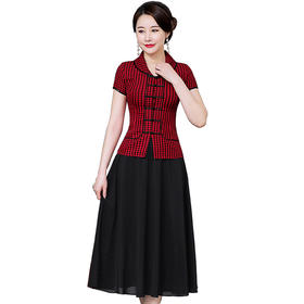 HH-2090千鸟格短袖旗袍民族风日常妈妈装