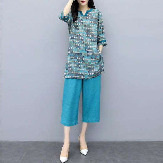 KLJ-2020新款雪纺波点上衣九分裤腿裤时尚套装 商品图3