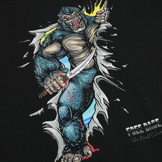 [59.9一件]自由基地夏季新款纯棉宽松休闲短袖T恤男女款手绘猩猩印花图案T MT-1636 商品图3