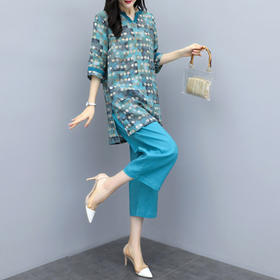 KLJ-2020新款雪纺波点上衣九分裤腿裤时尚套装