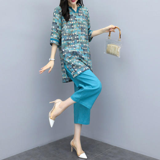 KLJ-2020新款雪纺波点上衣九分裤腿裤时尚套装 商品图0