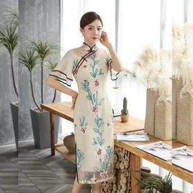 ZSM-200602欧根纱刺绣兰花改良荷叶袖连衣裙