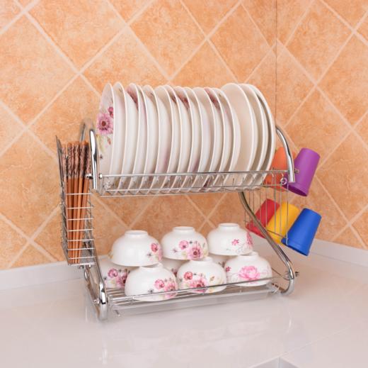 【厨房置物架】*厨房置物架 双层沥水收纳碗架 滴水放碗碟架 商品图2