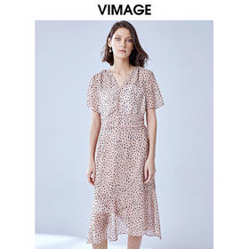 VIMAGE纬漫纪女装夏季新款显瘦收腰时尚印花连衣裙V1307964