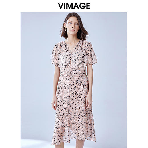 VIMAGE纬漫纪女装夏季新款显瘦收腰时尚印花连衣裙V1307964 商品图0