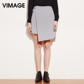 VIMAGE纬漫纪时尚百搭半裙高腰不规则复古半身裙子V506007