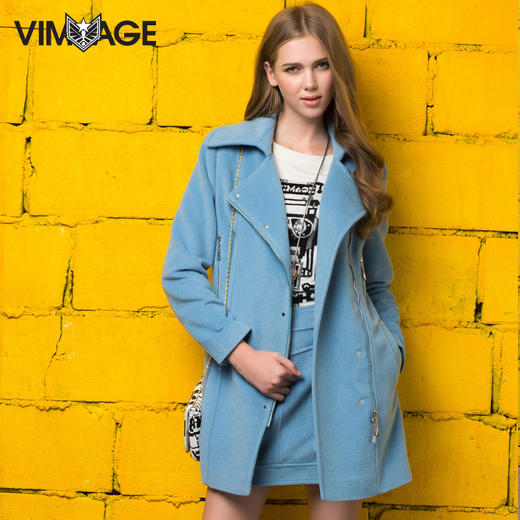 纬漫纪女装欧美时尚中长款毛呢大衣修身显瘦呢子外套女潮V314111 商品图0