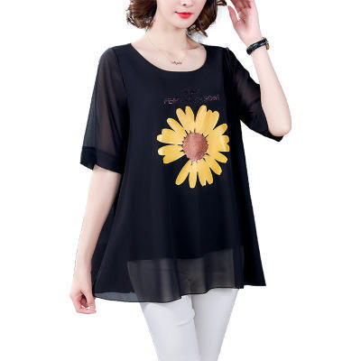 KQL540T3950雪纺衫女短袖小雏菊印花T上衣 商品图1