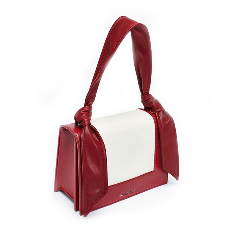 charleskeith小ck女包欧美风绳结装饰拼接时尚红色单肩包手提包