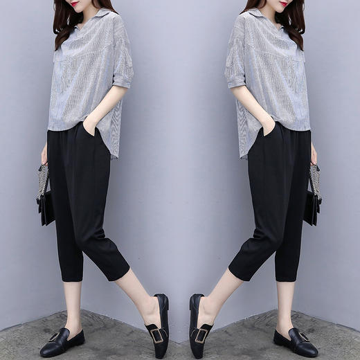 NYL-19179大码新款时尚胖mm加肥加大遮肚藏肉衬衣两件套潮 商品图1