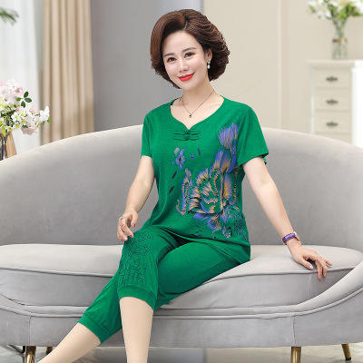 NP-MJ-058妈妈装新款短袖洋气T恤上衣中老年两件套 商品图2