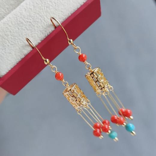 珊瑚松石耳钩 商品图0