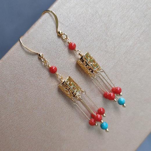 珊瑚松石耳钩 商品图1