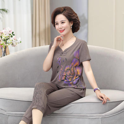 NP-MJ-058妈妈装新款短袖洋气T恤上衣中老年两件套 商品图4