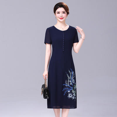 YCE-A054-A939妈妈装过膝连衣裙 阔太太气质高贵长款显瘦裙子 商品图3