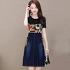 YWE-M126牛仔中长款大码休闲印花连衣裙 商品缩略图1