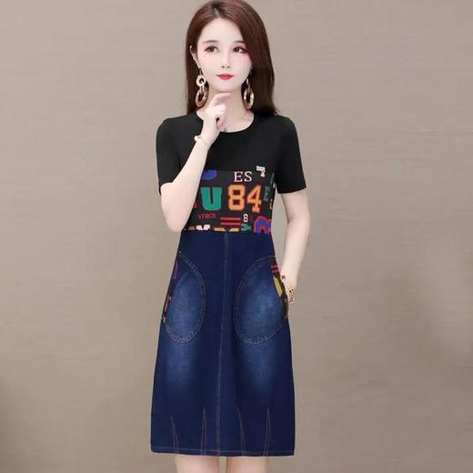 YWE-M126牛仔中长款大码休闲印花连衣裙 商品图4