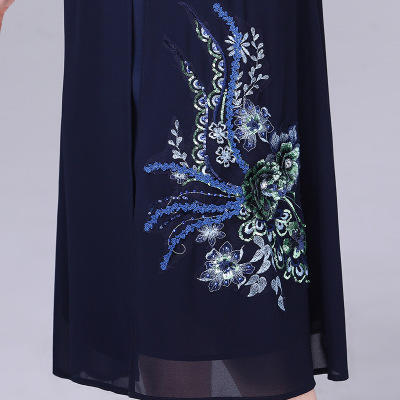 YCE-A054-A939妈妈装过膝连衣裙 阔太太气质高贵长款显瘦裙子 商品图1