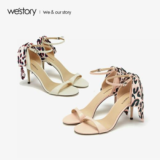 westory2020新款豹纹丝带高跟凉鞋女细跟纯色性感优雅W29BG60051 商品图2