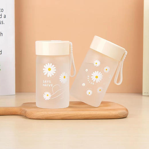 320ml雏菊小清新玻璃杯简约磨砂网红学生提绳便携水杯