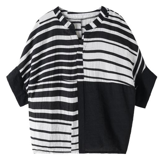 NYL-432505欧洲站 宽松不规则条纹t恤胖mm百搭棉麻时尚小衫 商品图4