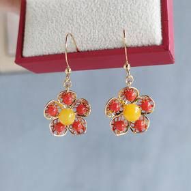珊瑚蜜蜡耳坠